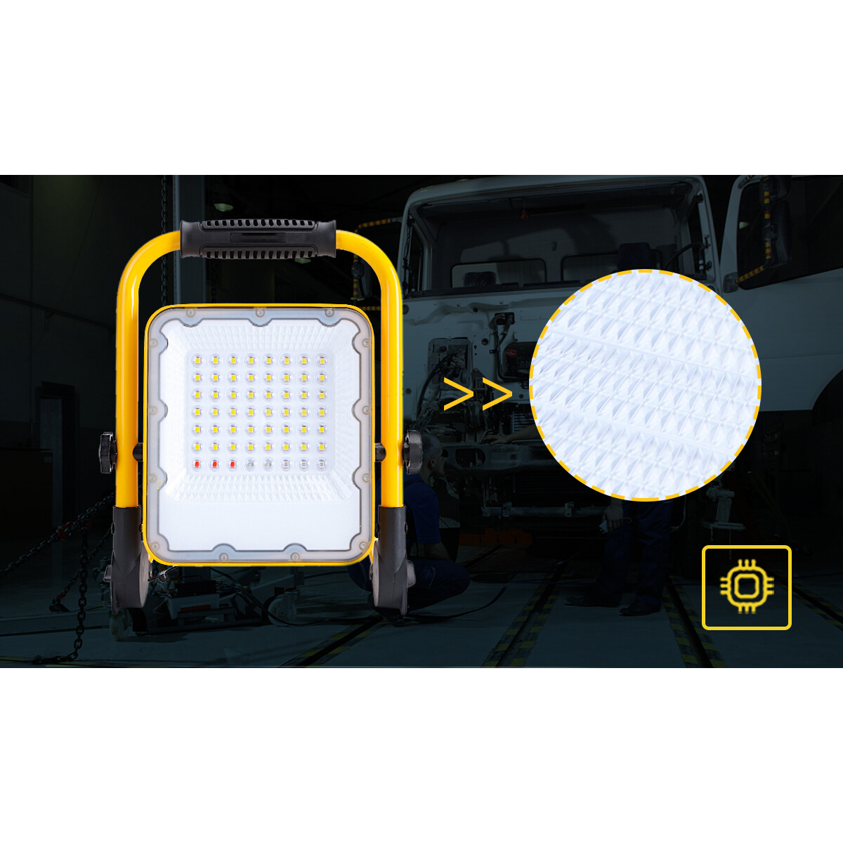 LED Bauleuchte mit Akku und Stativ - Aigi Worky - 100 Watt - Kaltweiß 6500K - Dimmbar - Wasserdicht IP65 - USB Wiederaufladbar - Schwenkbar