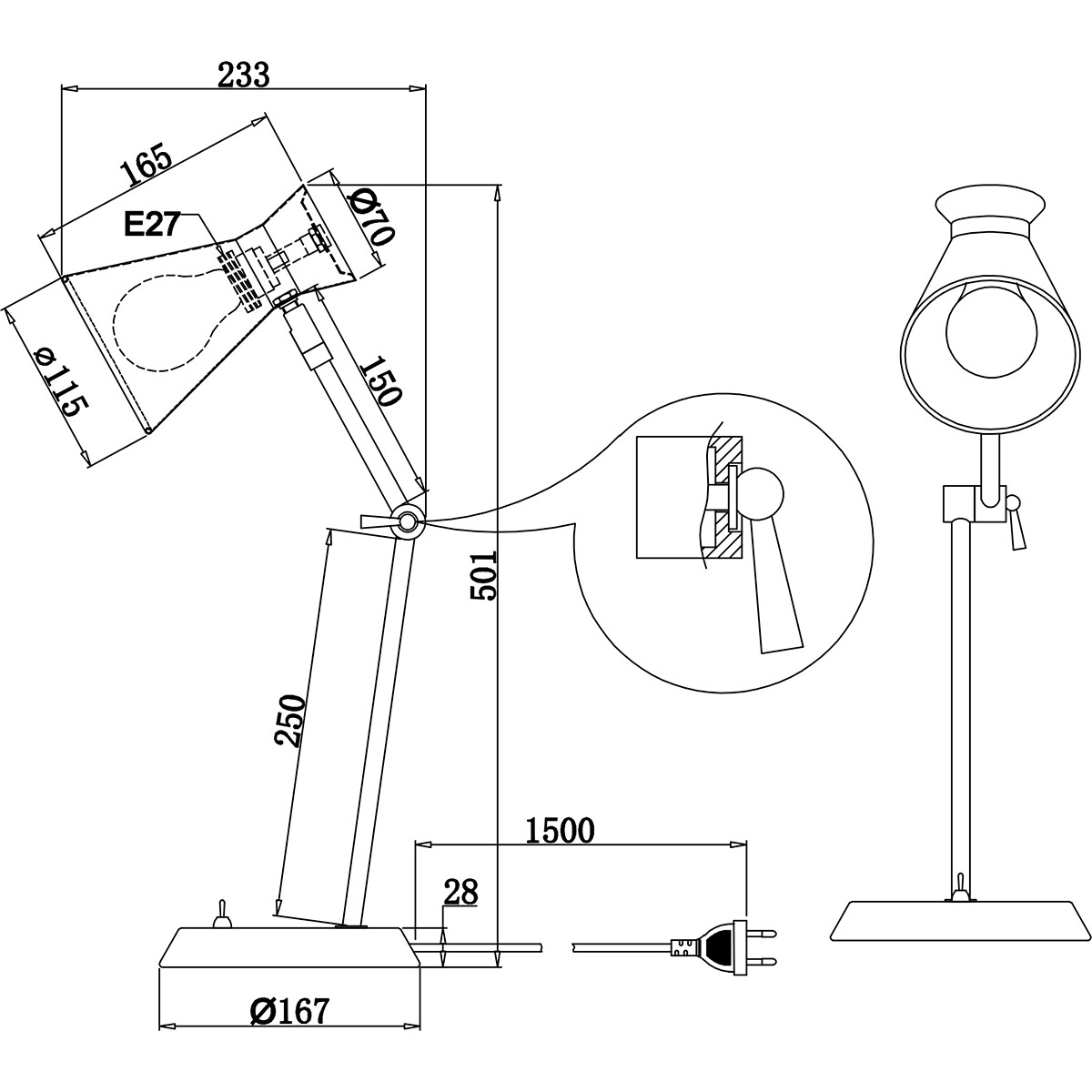 LED Schreibtischlampe - Tischbeleuchtung - Trion Ewomi - E27 Fassung - Rund - Matt Weiß - Aluminium