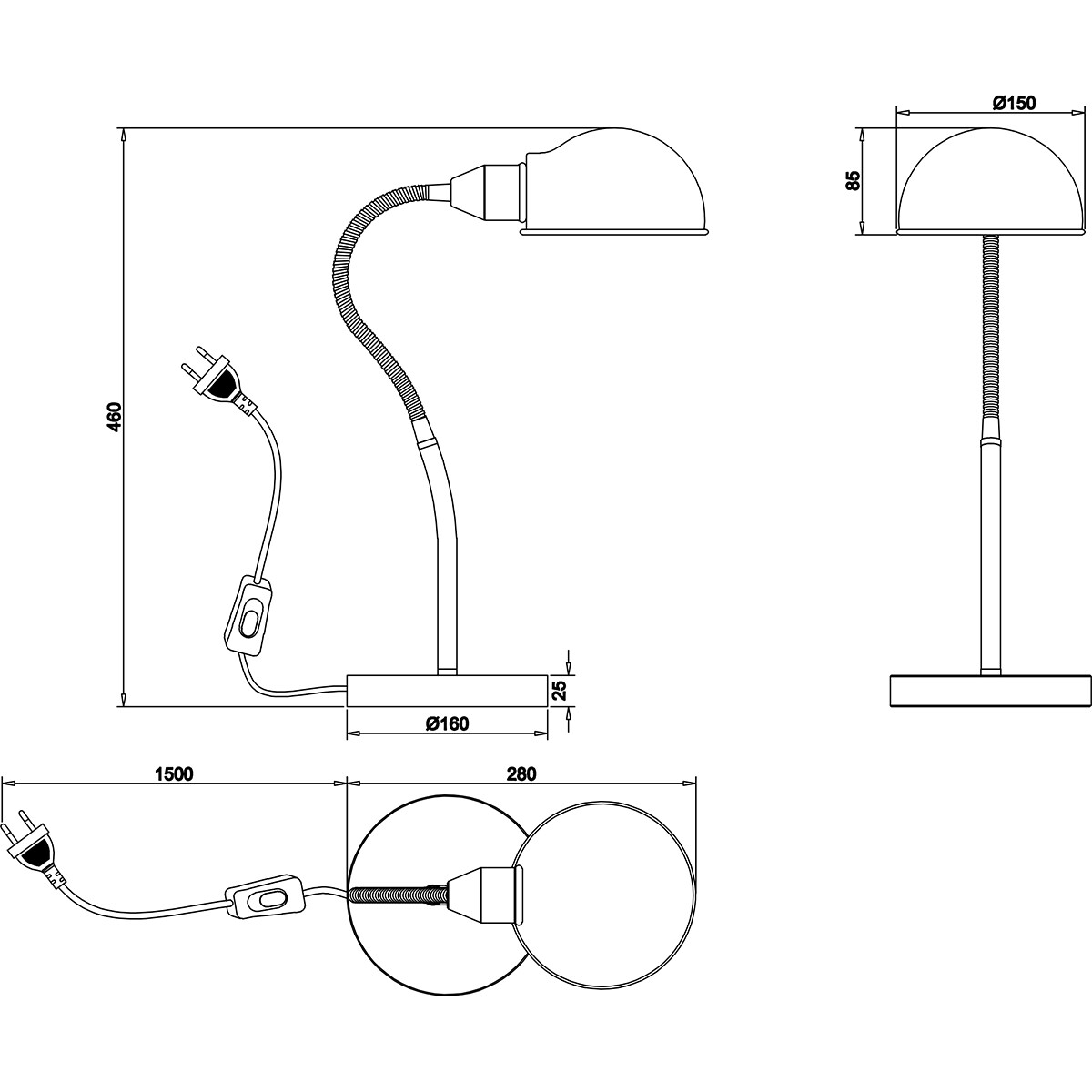 LED Schreibtischlampe - Tischbeleuchtung - Trion Pirle - E27 Fassung - Rund - Matt Gold - Aluminium