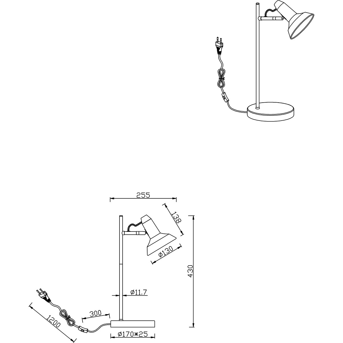 LED Schreibtischlampe - Tischbeleuchtung - Trion Rollo - E14 Fassung - Rund - Matt Weiß - Aluminium