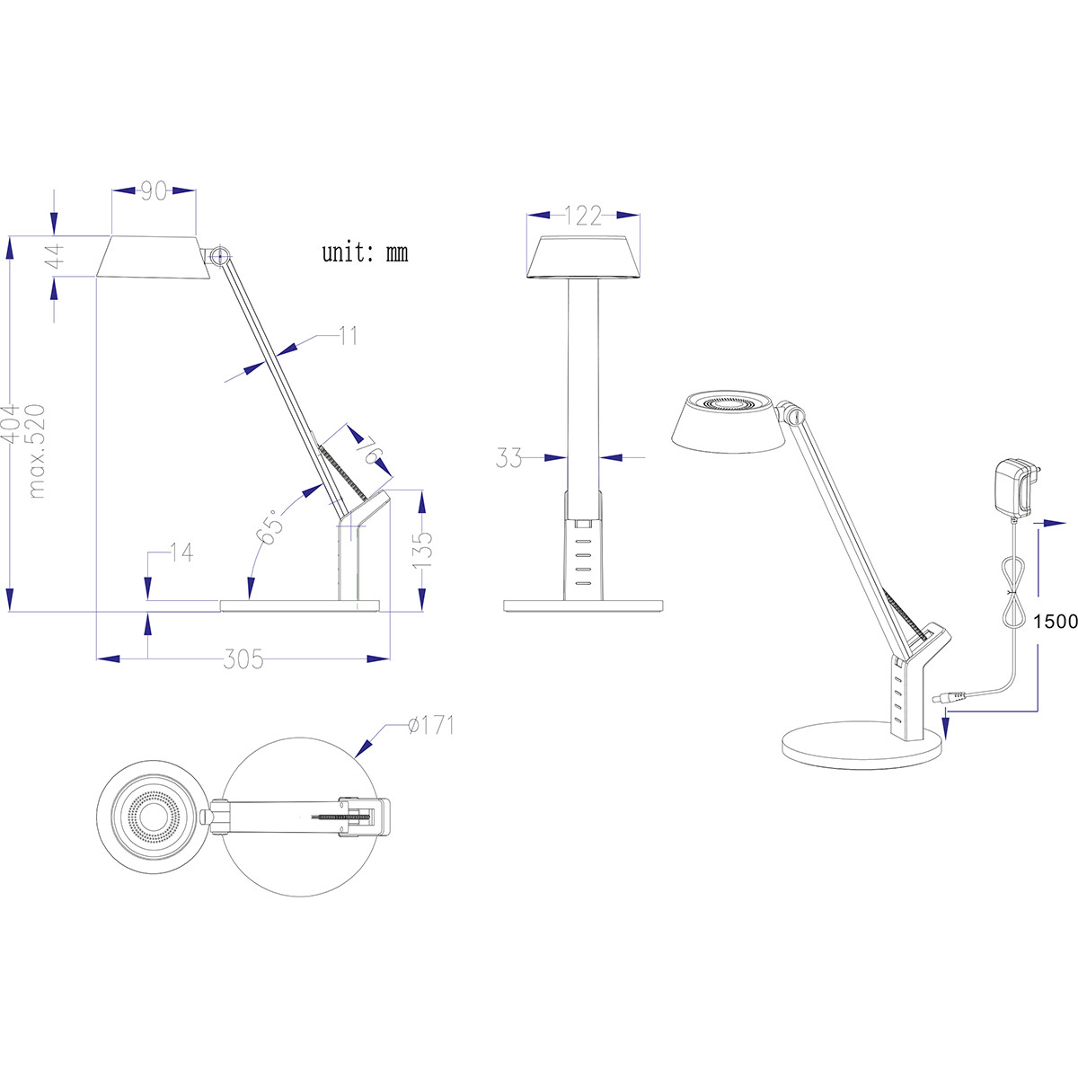 LED Schreibtischlampe - Trion Avvan - 5W - Anpassbare Lichtfarbe - USB Aufladbar - Dimmbar - Rund - Matt Weiß - Kunststoff