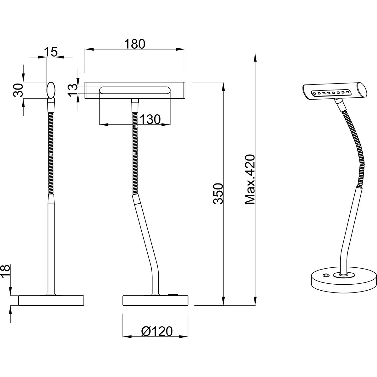 LED Schreibtischlampe - Trion Curty - 4W - Warmweiß 3000K - Dimmbar - Rund - Matt Schwarz - Aluminium