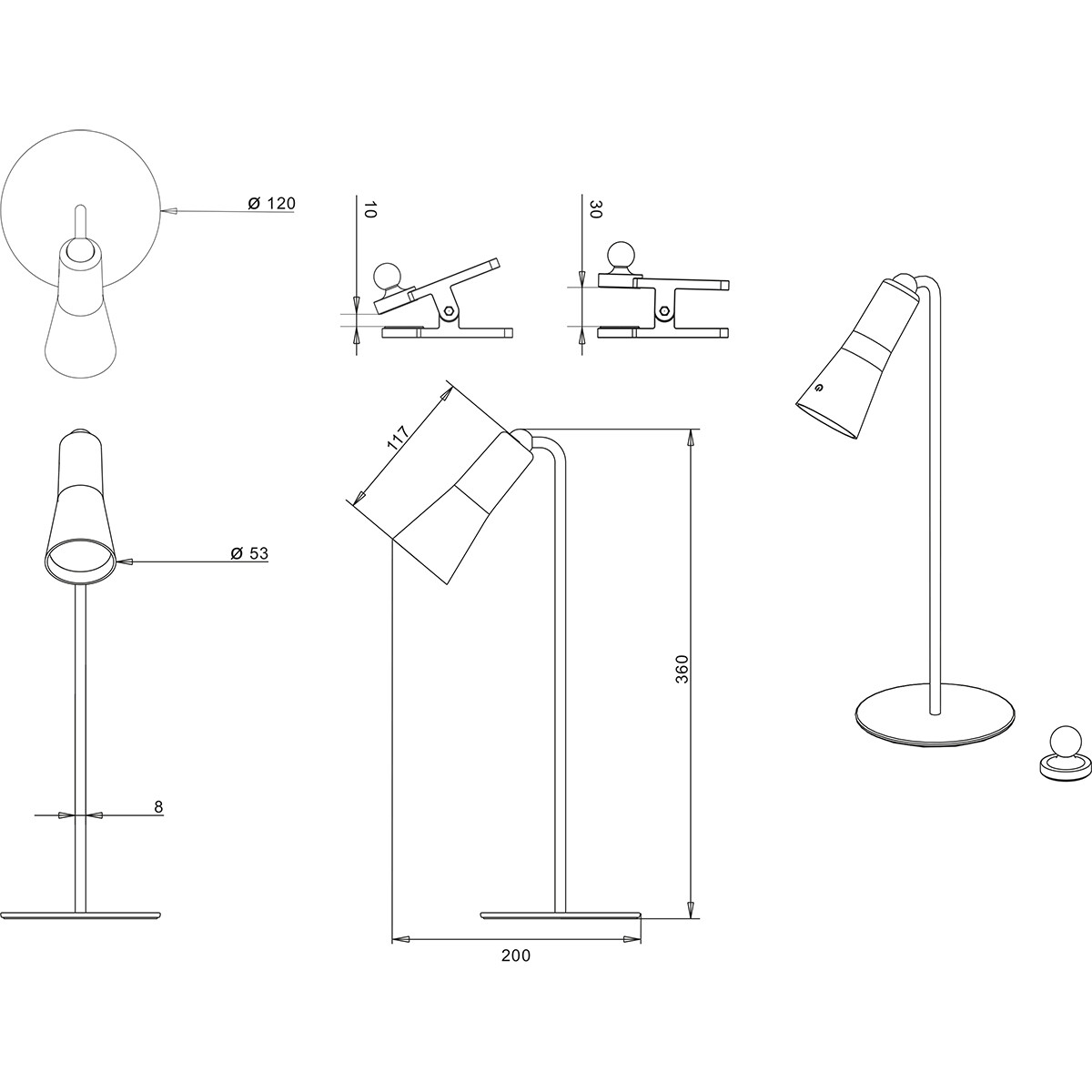 LED Schreibtischlampe - Trion Moxi - 2W - Warmweiß 3000K - Wiederaufladbar - Rund - Mattgrau - Aluminium