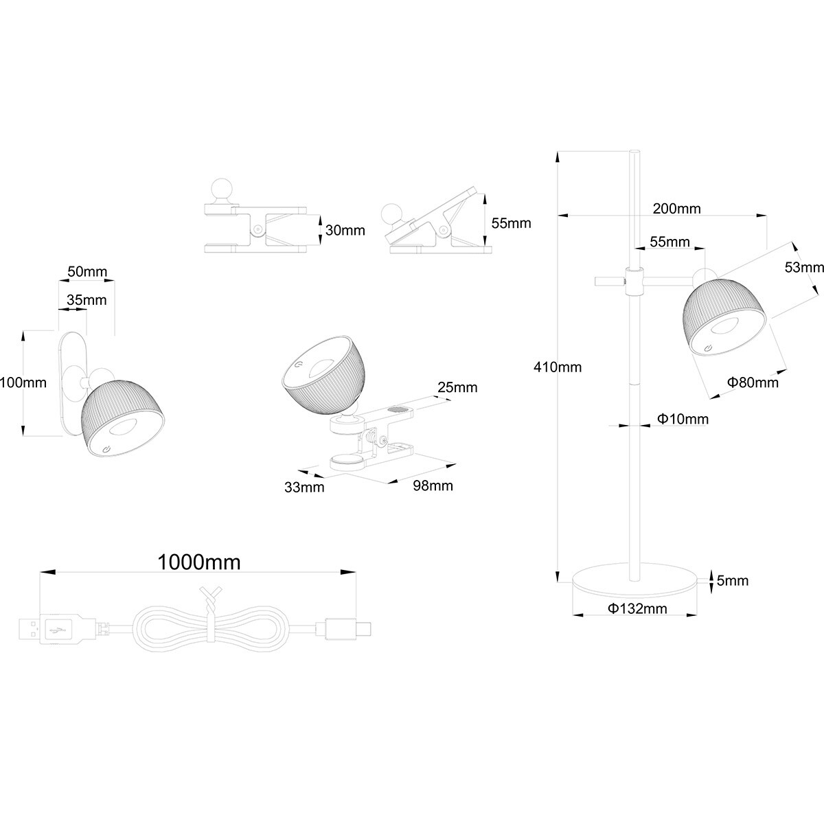 LED Schreibtischleuchte - Trion Xavi - 3W - Warmweiß 3000K - Wiederaufladbar - Rund - Matt Weiß - Kunststoff