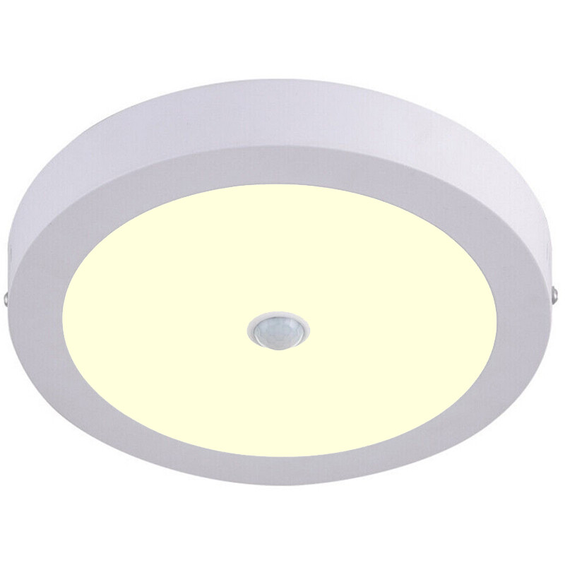 LED Downlight - Facto Dury - PIR Bewegungssensor 360° + Tag und Nacht Sensor - 18W - Warmweiß 2700K - Aufbau - Rund - Matt Weiß - OSRAM LEDs