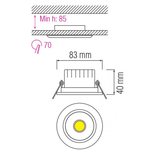 LED Spot - Einbaustrahler - Lila - Rund 5W - Warmweiß 2700K - Matt Chrom Aluminium - Kippbar Ø83mm