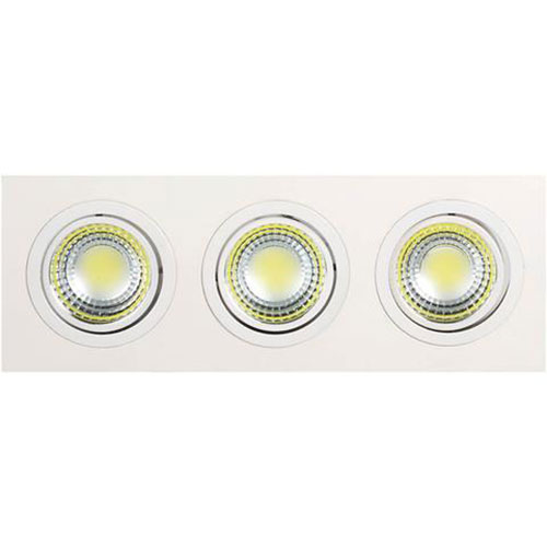 LED Spot - Einbaustrahler 3-flammig - Rechteckig 15W - Tageslicht 6400K - Mattweiß Aluminium - Kippbar 255x93mm