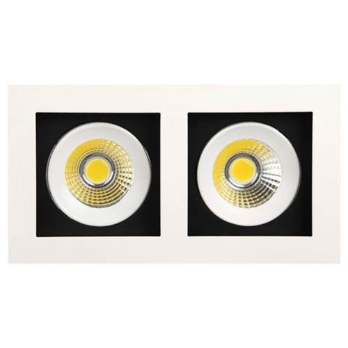 LED Spot - Einbaustrahler Doppel - Rechteckig 16W - Tageslicht 6400K - Mattweiß Aluminium - Kippbar 185x100mm