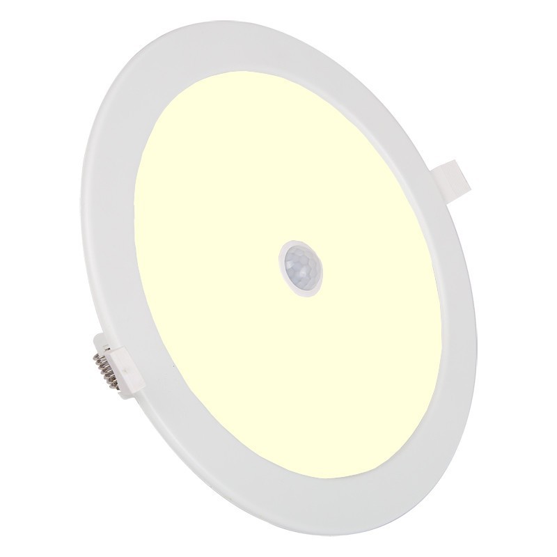 LED Downlight Slim 6er Pack - Aigi - PIR Bewegungsmelder 360° - Einbau Rund 24W - Warmweiß 3000K - Mattweiß - Ø240mm - Ø225mm