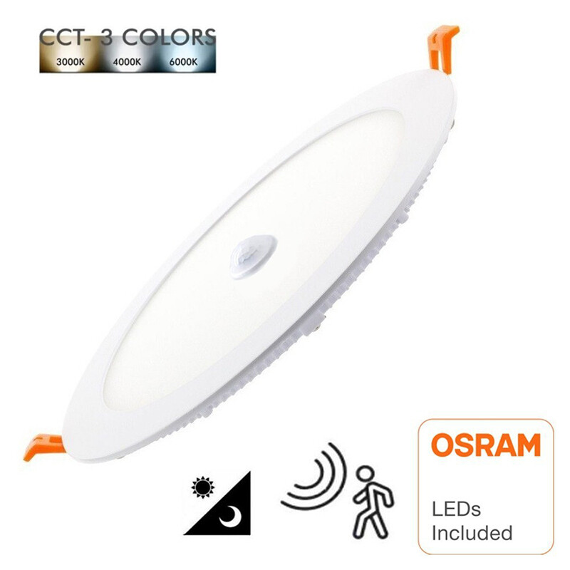 LED Downlight Slim - Facto Dury - PIR Bewegungssensor 360° + Tag und Nacht Sensor - Anpassbare Leistung - Anpassbare Lichtfarbe - Einbau - Rund - Matt Weiß - OSRAM LEDs