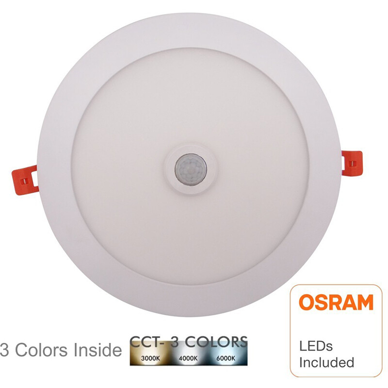 LED Downlight Slim - Facto Dury - PIR Bewegungssensor 360° + Tag und Nacht Sensor - Anpassbare Leistung - Anpassbare Lichtfarbe - Einbau - Rund - Matt Weiß - OSRAM LEDs