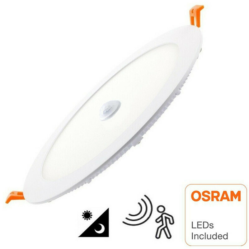 LED Downlight Slim - Facto Dury - PIR Bewegungssensor 360° + Tag und Nacht Sensor - 18W - Warmweiß 3000K - Einbau - Rund - Mattweiß - OSRAM LEDs