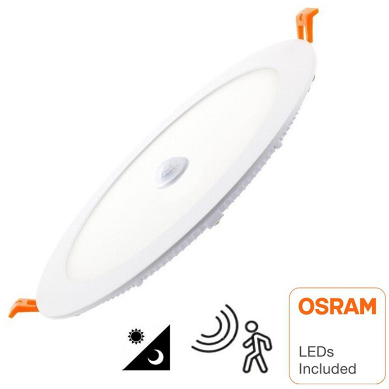 LED Downlight Slim - Facto Dury - PIR Bewegungssensor 360° + Tag und Nacht Sensor - 20W - Neutralweiß 4000K - Einbau - Rund - Mattweiß - OSRAM LEDs