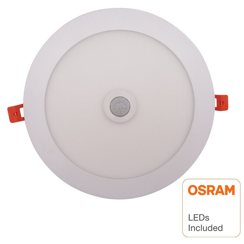 LED Downlight Slim - Facto Dury - PIR Bewegungssensor 360° + Tag und Nacht Sensor - 20W - Neutralweiß 4000K - Einbau - Rund - Mattweiß - OSRAM LEDs