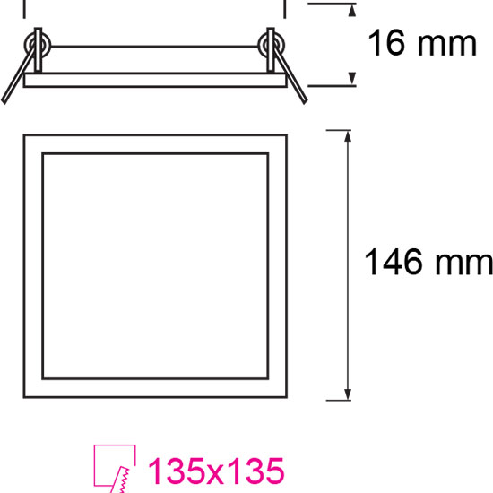 LED Downlight Slim - Einbau Quadratisch 9W - Tageslicht 6400K - Mattweiß Aluminium - 146mm