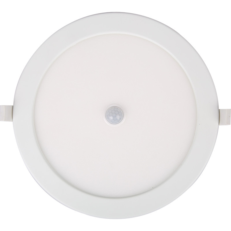 LED Downlight Slim - Aigi - PIR Bewegungsmelder 360° - Einbau Rund 12W - Warmweiß 3000K - Mattweiß Aluminium - Ø170mm