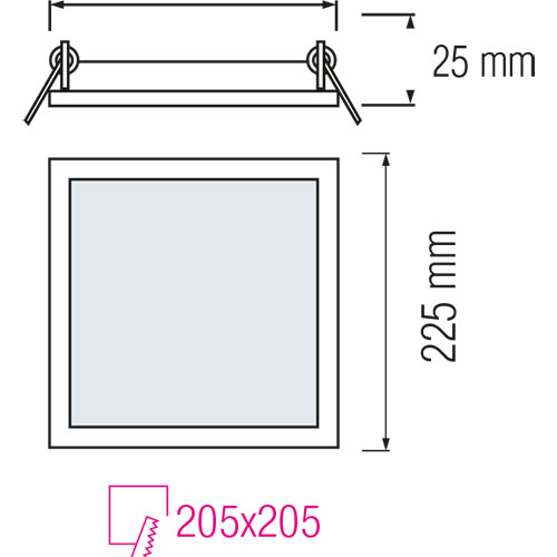 LED Downlight Slim - Einbau Quadratisch 18W - Tageslicht 6400K - Mattweiß Aluminium - 225mm