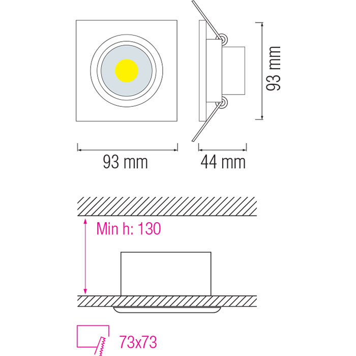 LED Spot - Einbaustrahler - Quadratisch 5W - Tageslicht 6400K - Mattweiß Aluminium - Kippbar 93mm