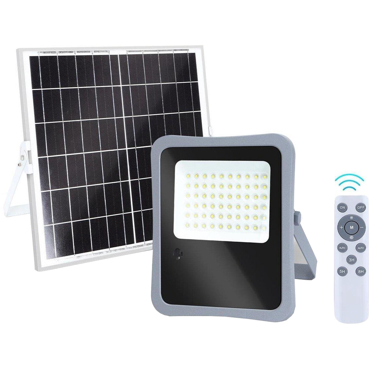 LED Flutlicht mit Solarenergie - LED Flutlicht - Aigi Florida - LED Solar Gartenbeleuchtung Wandleuchte - Fernbedienung - Wasserdicht IP65 - 200W - Kaltweiß 6500K