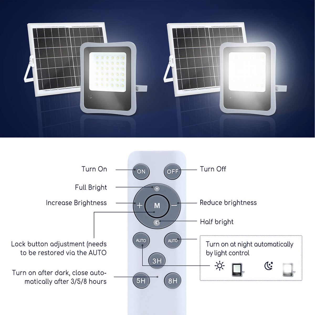 LED Flutlicht mit Solarenergie - LED Flutlicht - Aigi Florida - LED Solar Gartenbeleuchtung Wandleuchte - Fernbedienung - Wasserdicht IP65 - 50W - Kaltweiß 6500K