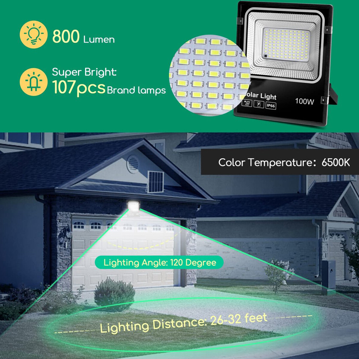 LED Flutlicht mit Solarenergie - LED Flutlicht - Aigi Solina - LED Solar Gartenbeleuchtung Wandleuchte - Fernbedienung - Wasserdicht IP66 - 100W - Kaltweiß 6500K