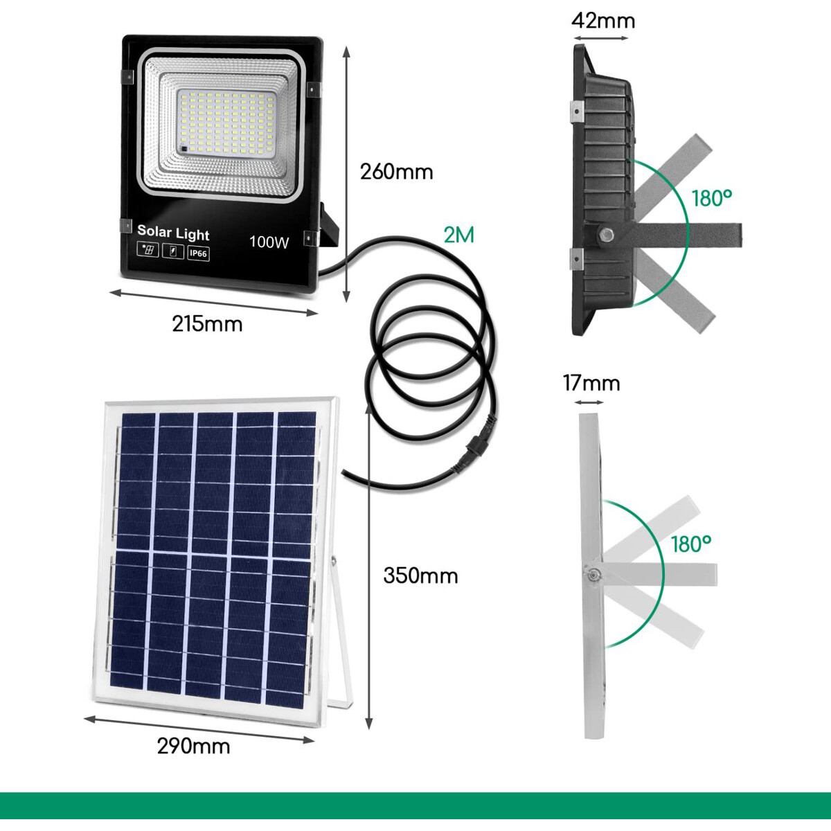 LED Flutlicht mit Solarenergie - LED Flutlicht - Aigi Solina - LED Solar Gartenbeleuchtung Wandleuchte - Fernbedienung - Wasserdicht IP66 - 100W - Kaltweiß 6500K