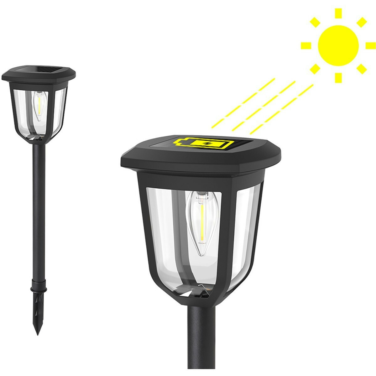 LED Bodeneinbauleuchte Solar mit Solarenergie - Set 2 Stück - Aigi Grido - Einbau Rund - 0.2W - Wasserdicht IP44 - Kaltweiß 6500K - Matt Silber - Edelstahl