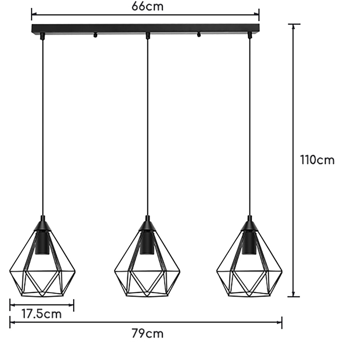 LED Hängelampe - Hängeleuchte - Aigi Elsa - E27 Fassung - 3-flammig - Retro - Klassisch - Matt Schwarz - Aluminium