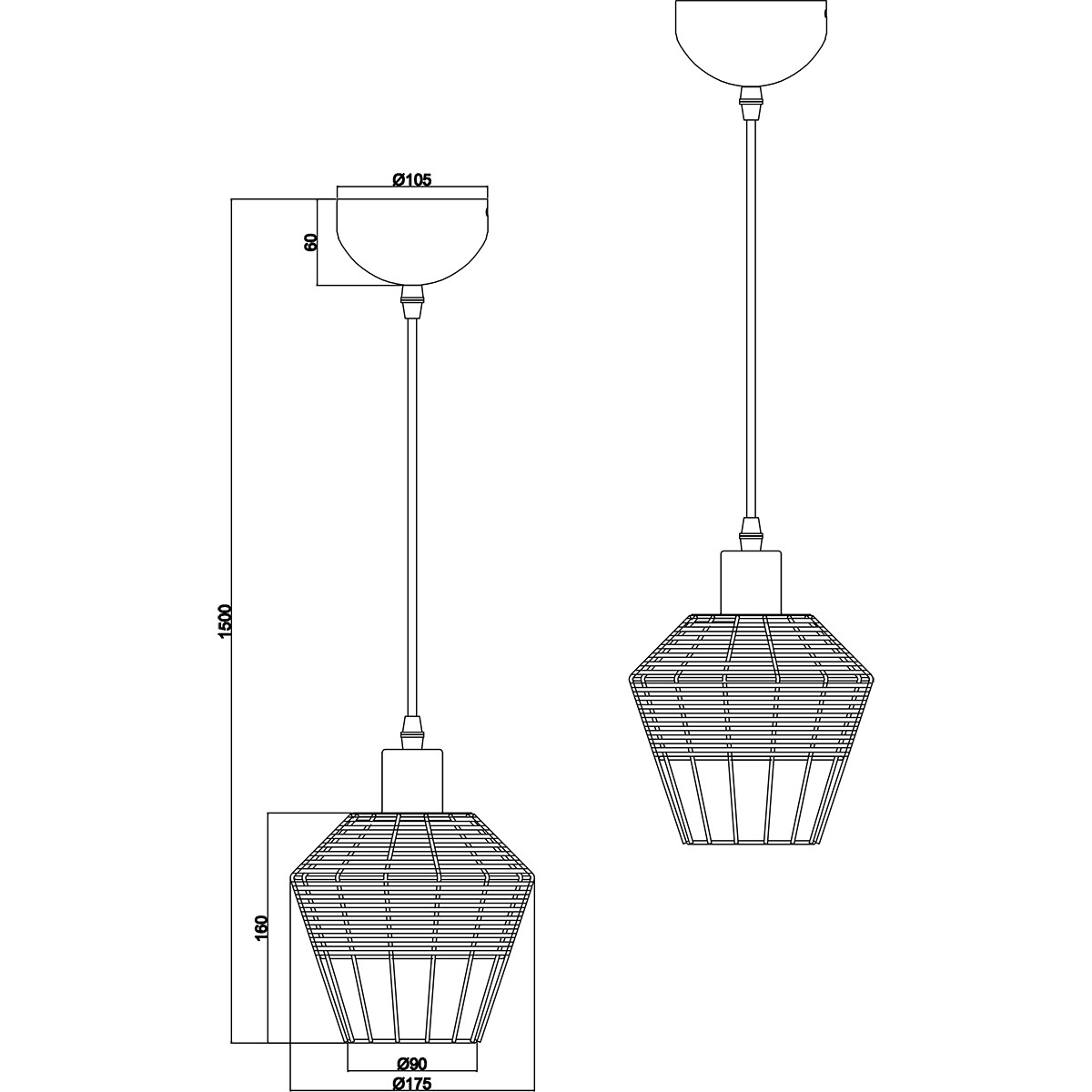 LED Hängelampe - Hängeleuchte - Trion Bera - E27 Fassung - 1-flammig - Rund - Braun - Aluminium