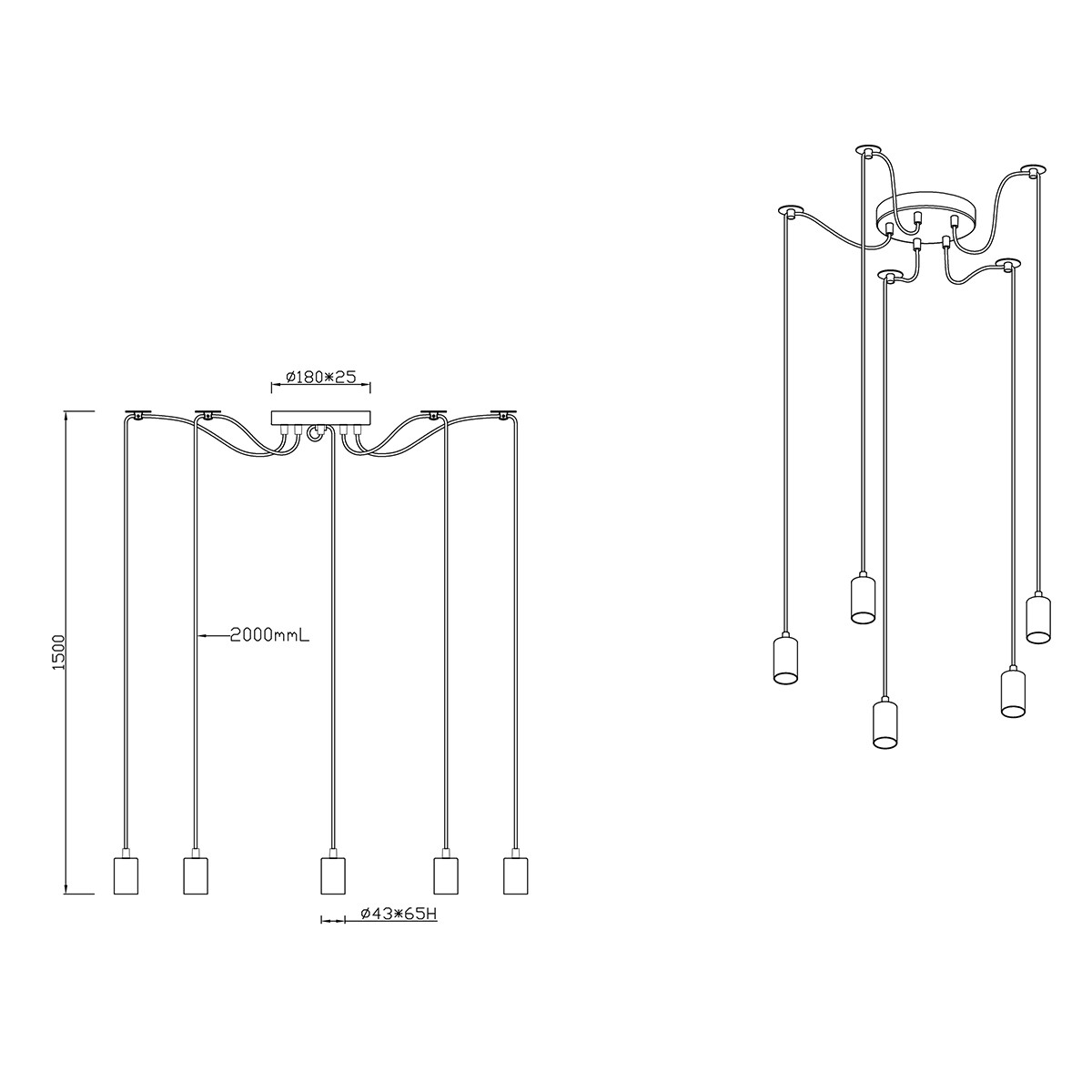 LED Hängelampe - Trion Cardino - E27 Sockel - 5-flammig - Rund - Kupfer Antik - Aluminium