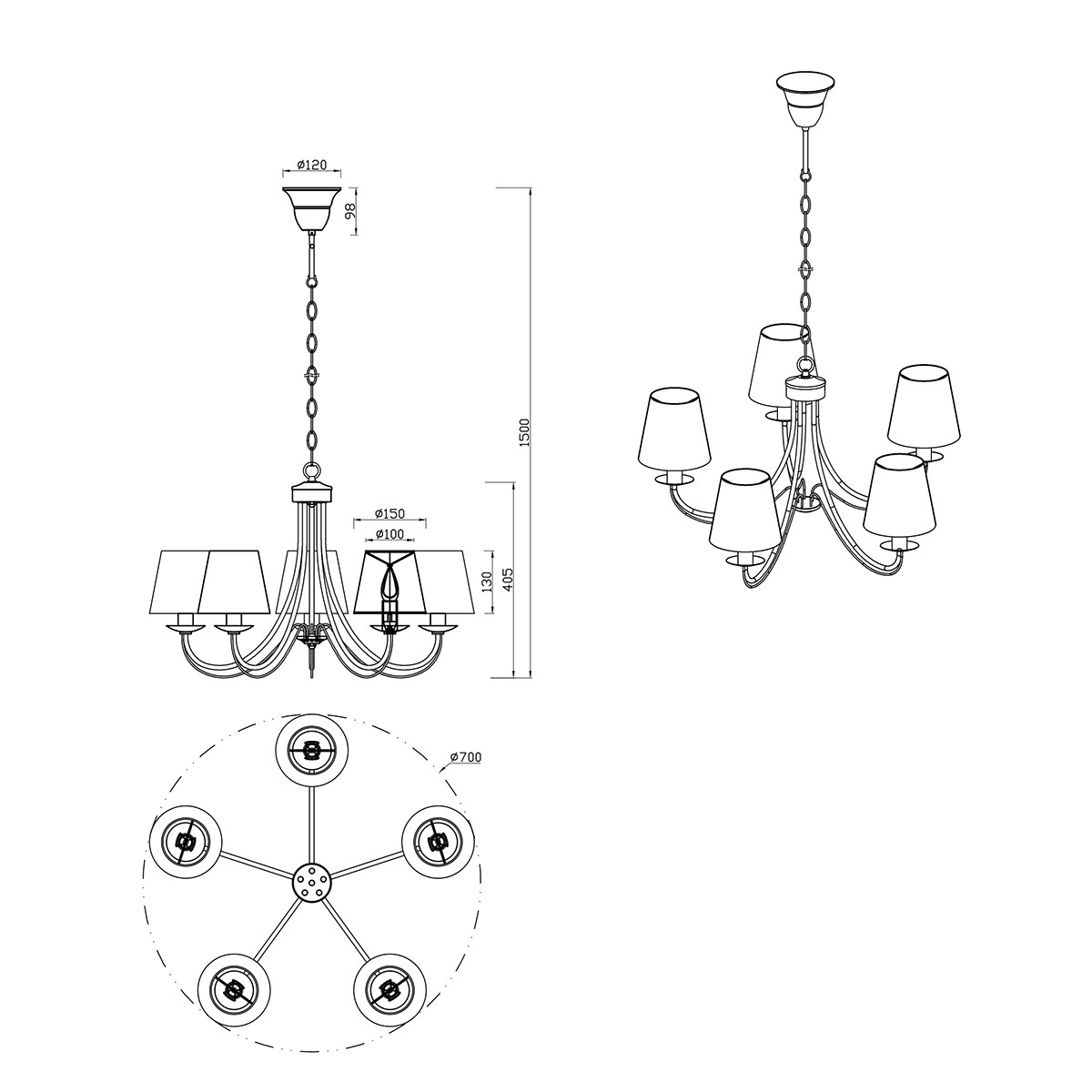 LED Hängelampe - Trion Citra - E14 Sockel - 5-flammig - Rund - Mattweiß - Aluminium