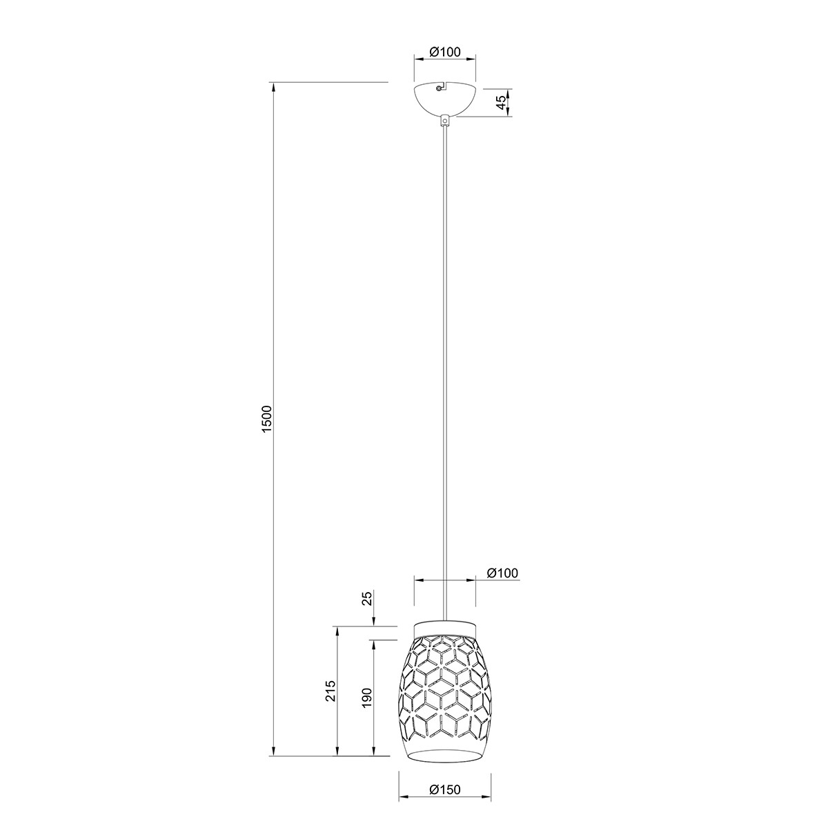 LED Hängelampe - Pendelleuchte - Trion Dabi - E27 Fassung - Rund - Mattweiß - Metall