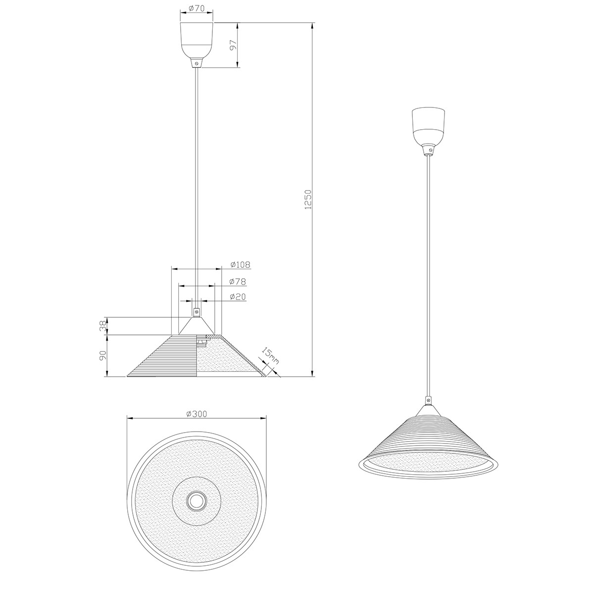 LED Hängelampe - Trion Dikon - E27 Sockel - Rund - Aluminium Weiß - Kunststoff