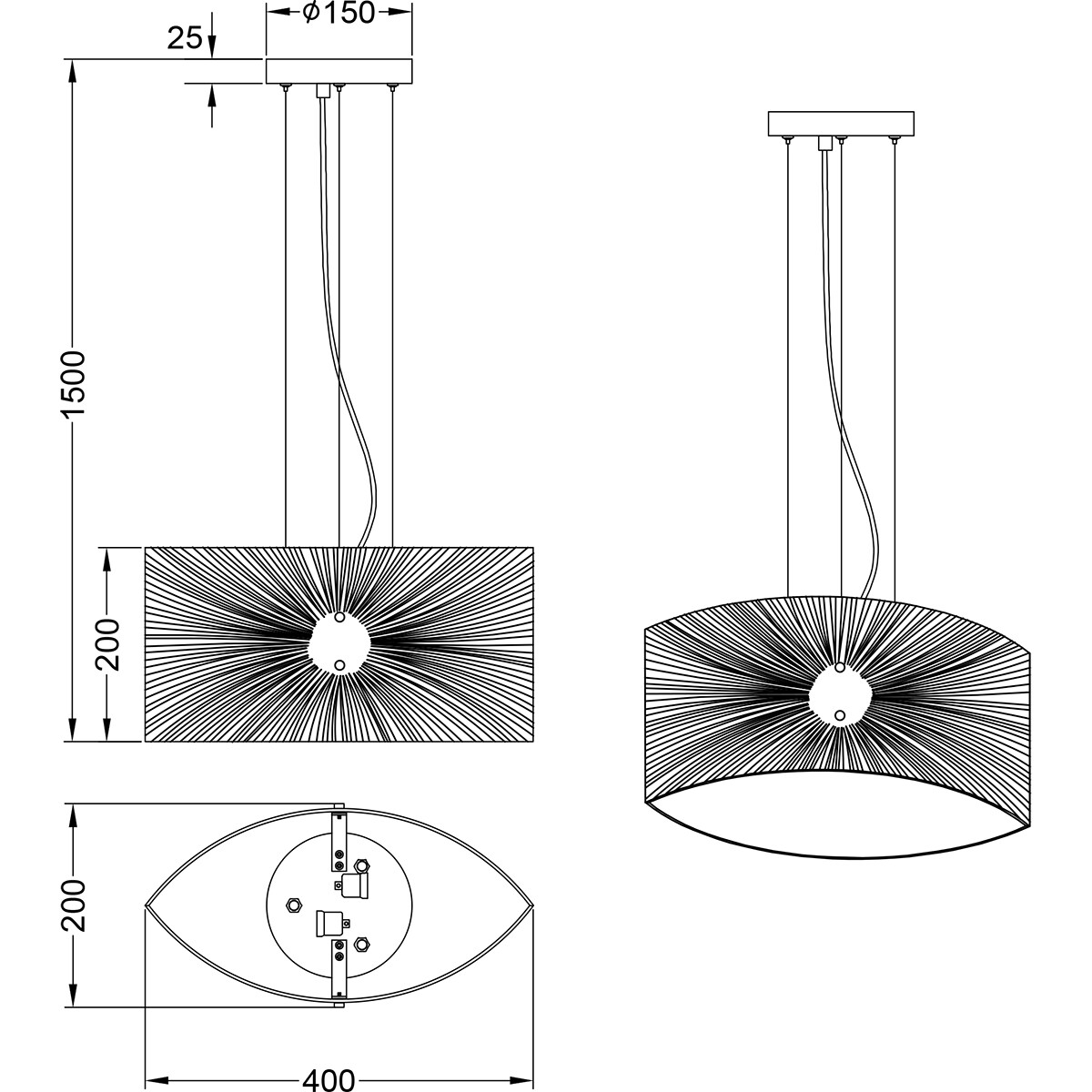 LED Hängelampe - Hängeleuchte - Trion Elize - E27 Fassung - 2-flammig - Oval - Matt Chrom - Aluminium