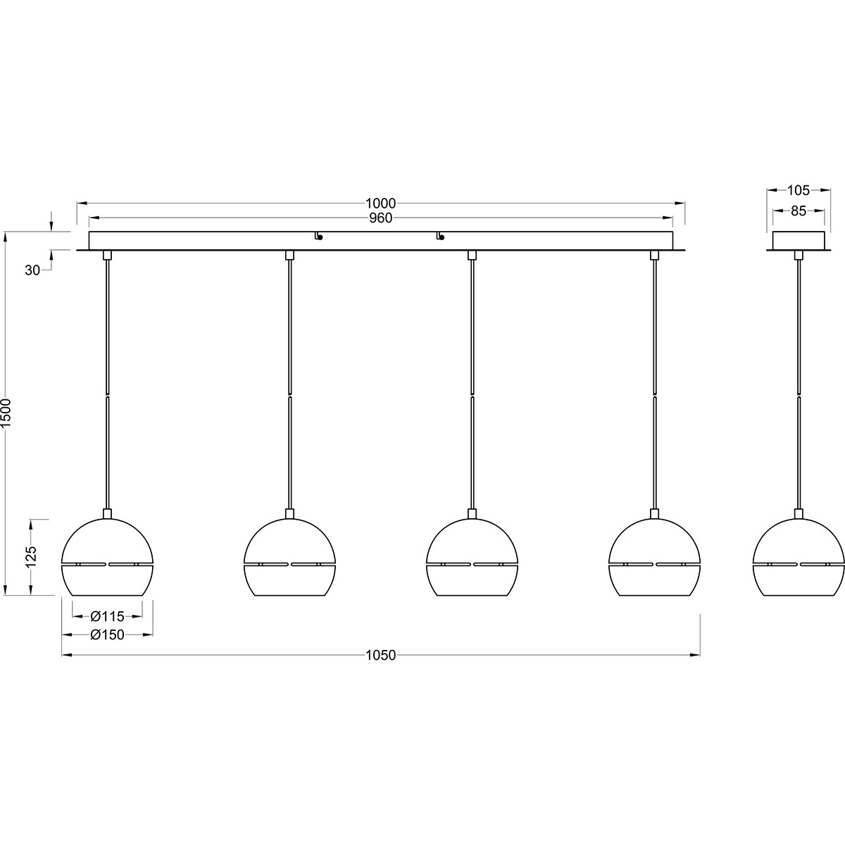 LED Hängelampe - Hängeleuchte - Trion Flatina - E14 Fassung - 4-flammig - Rechteck - Matt Schwarz - Aluminium