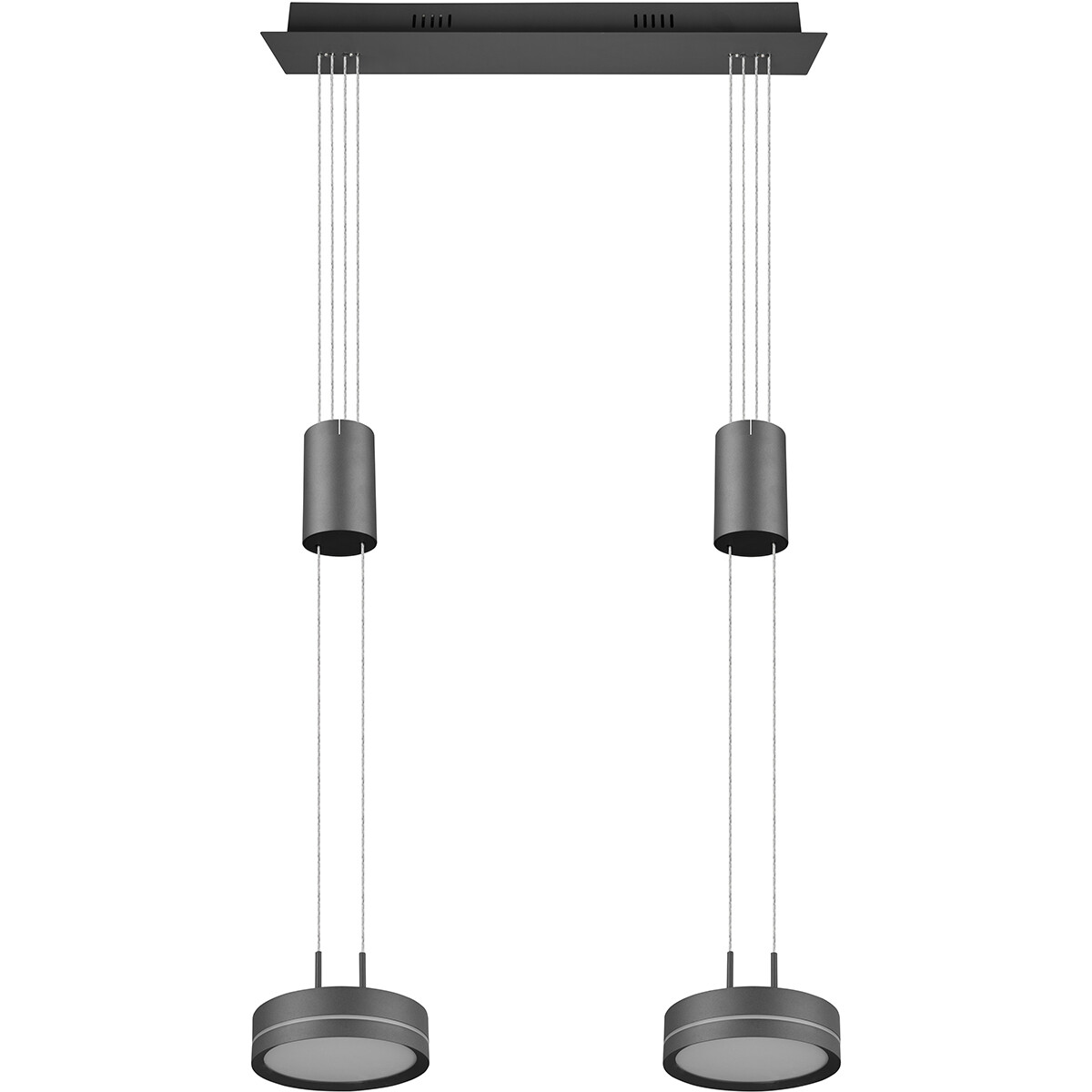 LED Hängelampe - Hängeleuchte - Trion Franco - 14.4W - 2-flammig - Warmweiß 3000K - Dimmbar - Rund - Matt Anthrazit - Aluminium