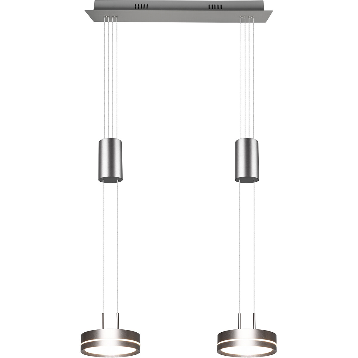 LED Hängelampe - Hängeleuchte - Trion Franco - 14.4W - 2-flammig - Warmweiß 3000K - Dimmbar - Rund - Matt Nickel - Aluminium