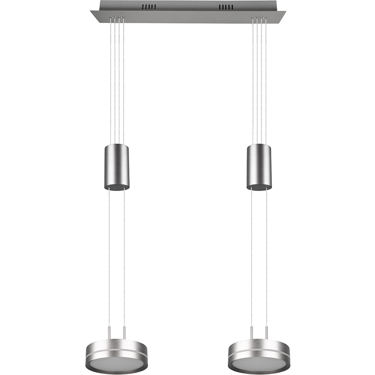 LED Hängelampe - Hängeleuchte - Trion Franco - 14.4W - 2-flammig - Warmweiß 3000K - Dimmbar - Rund - Matt Nickel - Aluminium