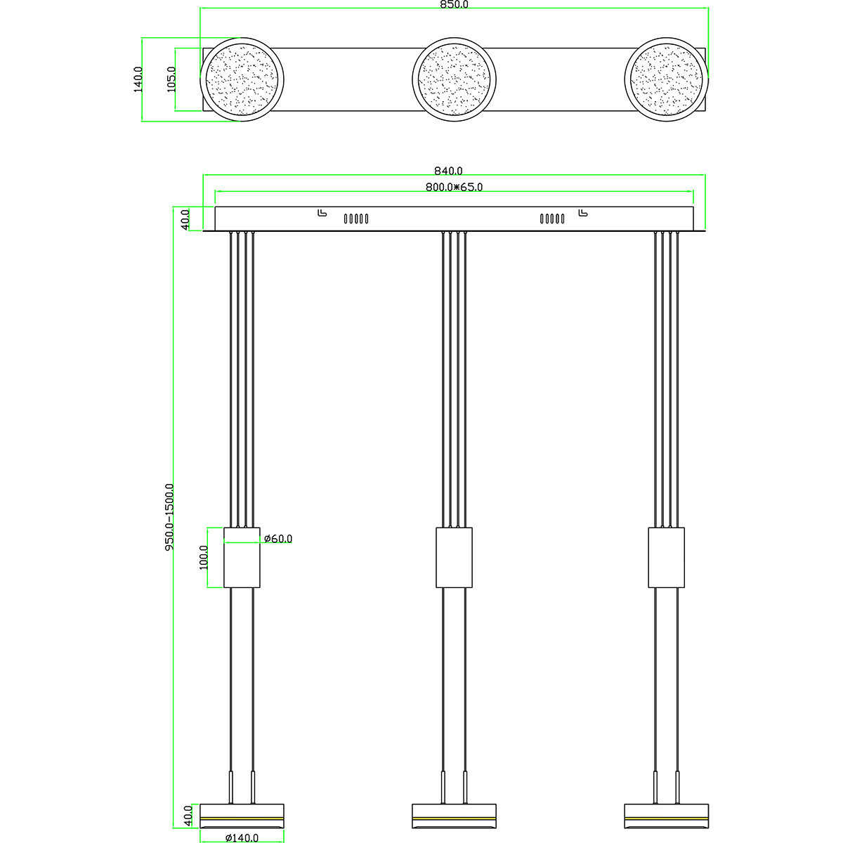 LED Hängelampe - Hängeleuchte - Trion Franco - 21.6W - 3-flammig - Warmweiß 3000K - Dimmbar - Rund - Matt Anthrazit - Aluminium