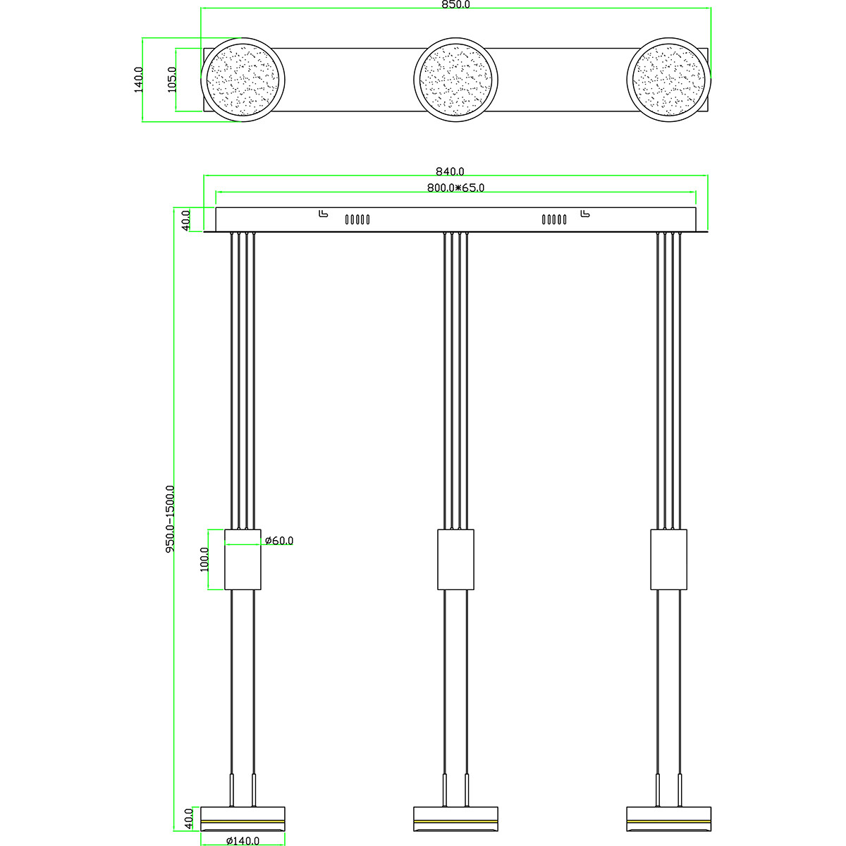 LED Hängelampe - Hängeleuchte - Trion Franco - 21.6W - 3-flammig - Warmweiß 3000K - Dimmbar - Rund - Matt Nickel - Aluminium