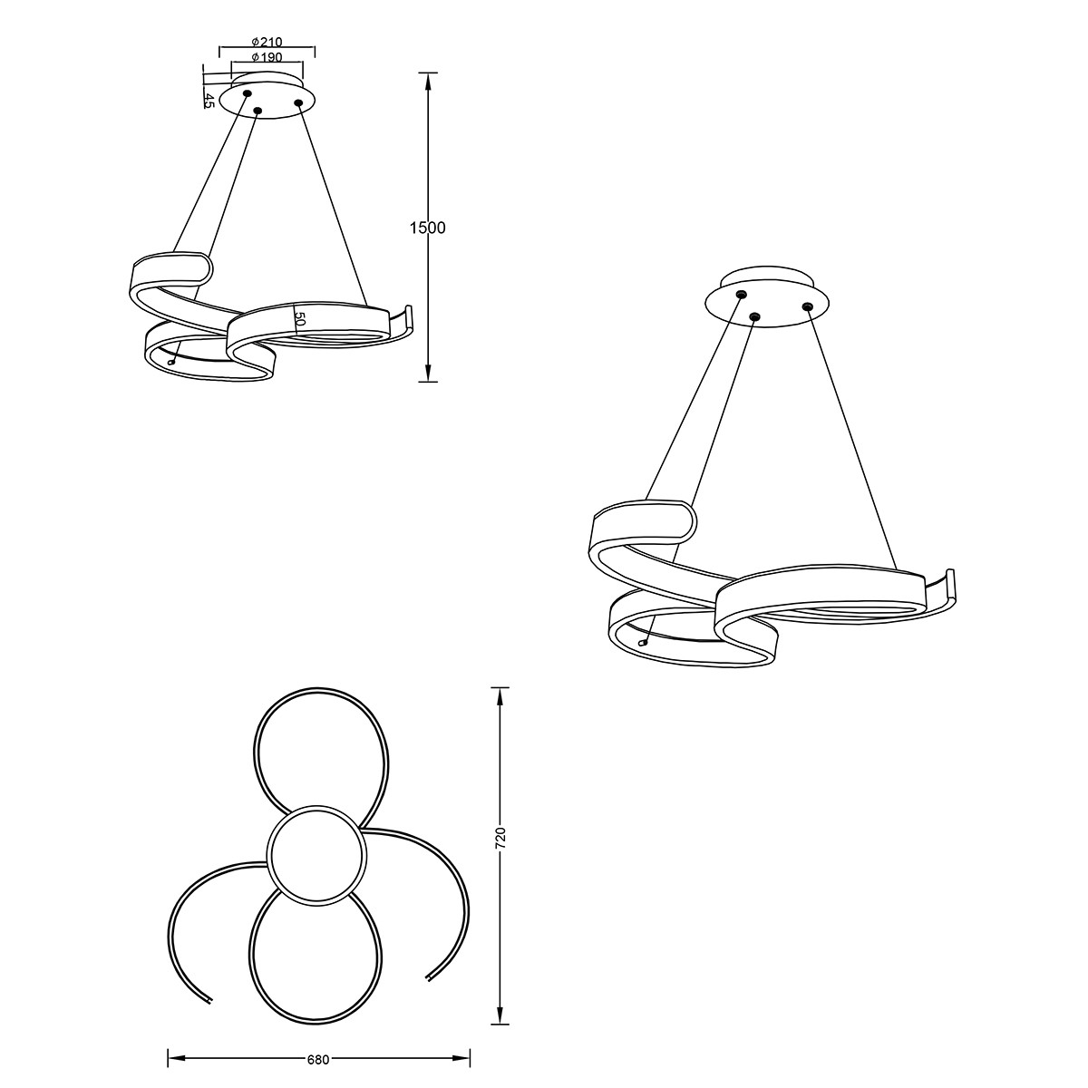 LED Hängelampe - Trion Frinco - 52W - Warmweiß 3000K - Dimmbar - Rund - Mattgrau - Aluminium