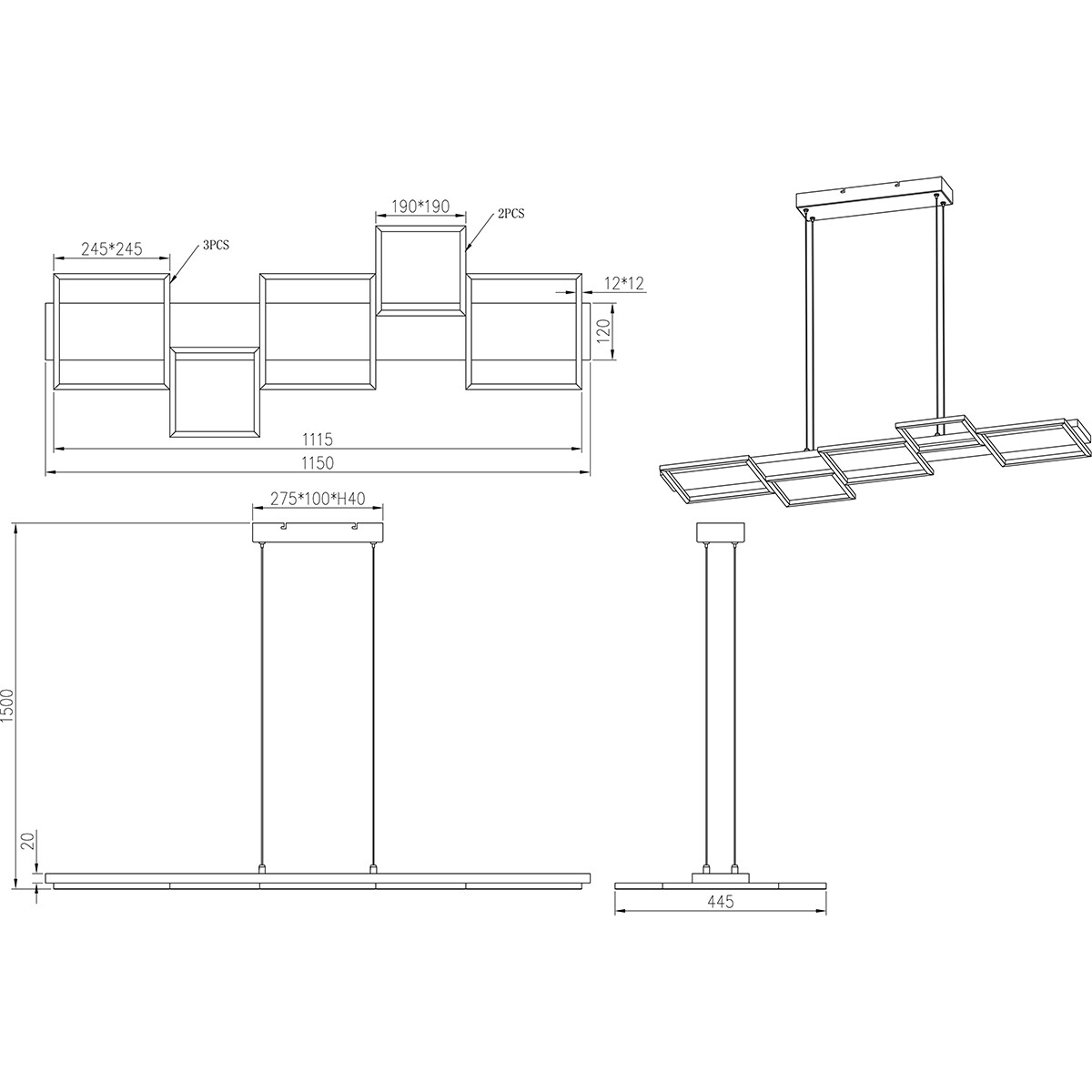 LED Hängelampe - Hängeleuchte - Trion Harla - 42W - Warmweiß 3000K - Dimmbar - Rund - Matt Schwarz - Aluminium