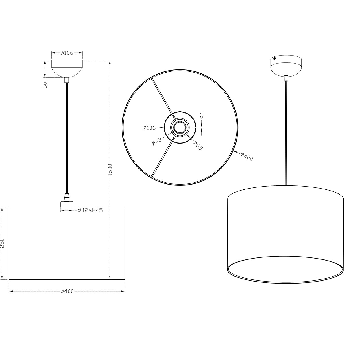 LED Hängelampe - Hängeleuchte - Trion Hotia - E27 Fassung - 1-flammig - Rund - Matt Grau - Aluminium