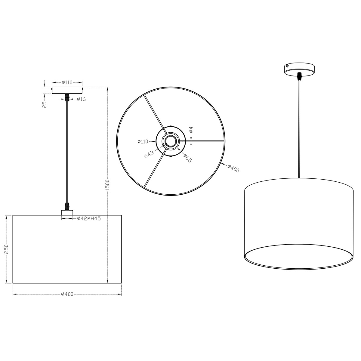 LED Deckenleuchte - Deckenbeleuchtung - Trion Hotia - E27 Sockel - Rund - Mattschwarz - Aluminium