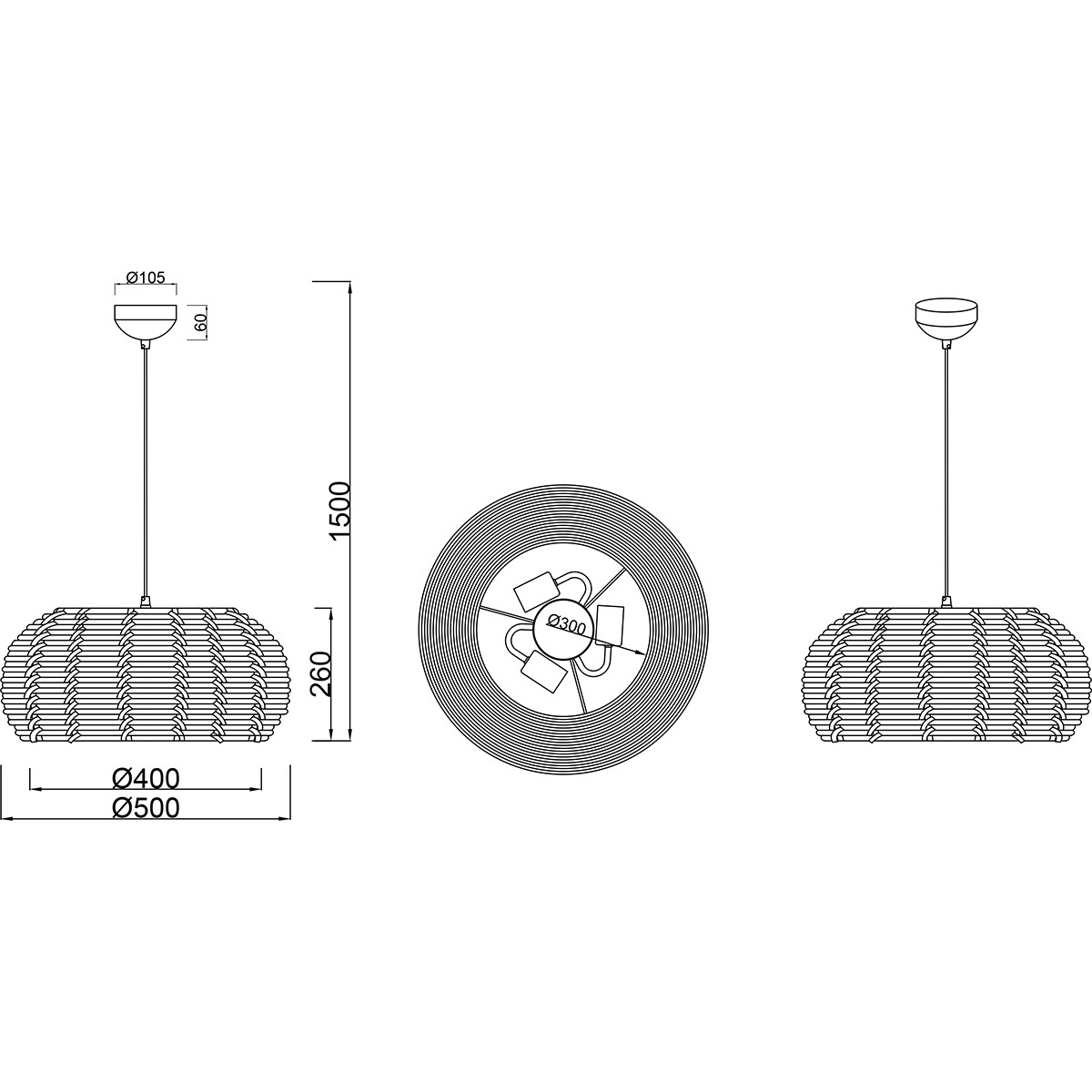 LED Hängelampe - Hängeleuchte - Trion Irene - E27 Fassung - 3-flammig - Rund - Braun - Holz