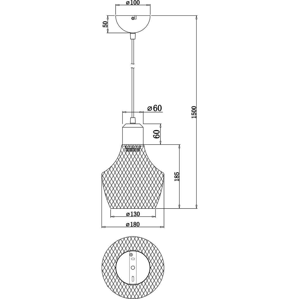 LED Hängelampe - Hängeleuchte - Trion Jenna - E27 Fassung - 1-flammig - Rund - Matt Schwarz - Aluminium