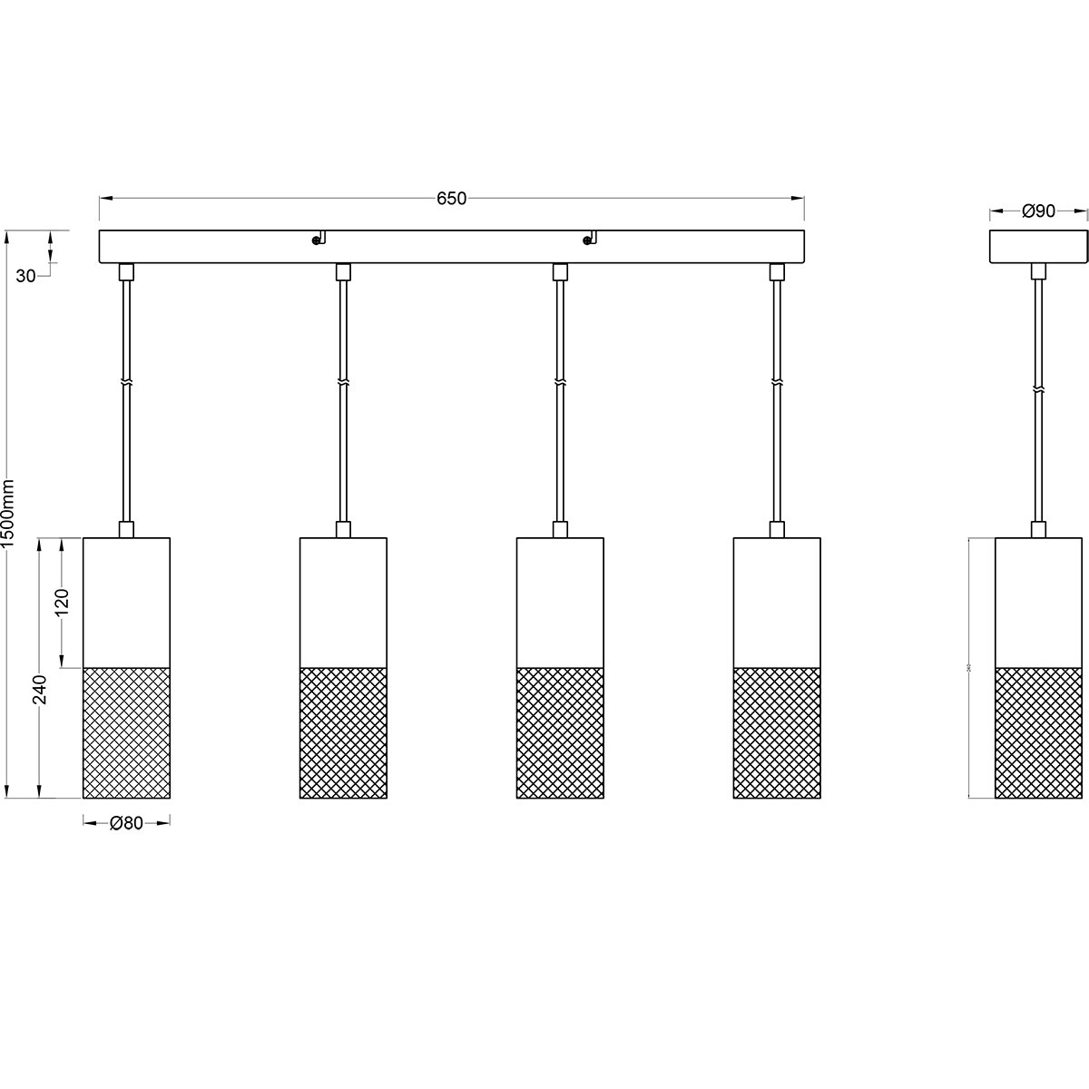 LED Pendelleuchte - Pendelbeleuchtung - Trion Josh - E27 Fassung - 4-Licht - Rund - Schwarz Weiß - Metall