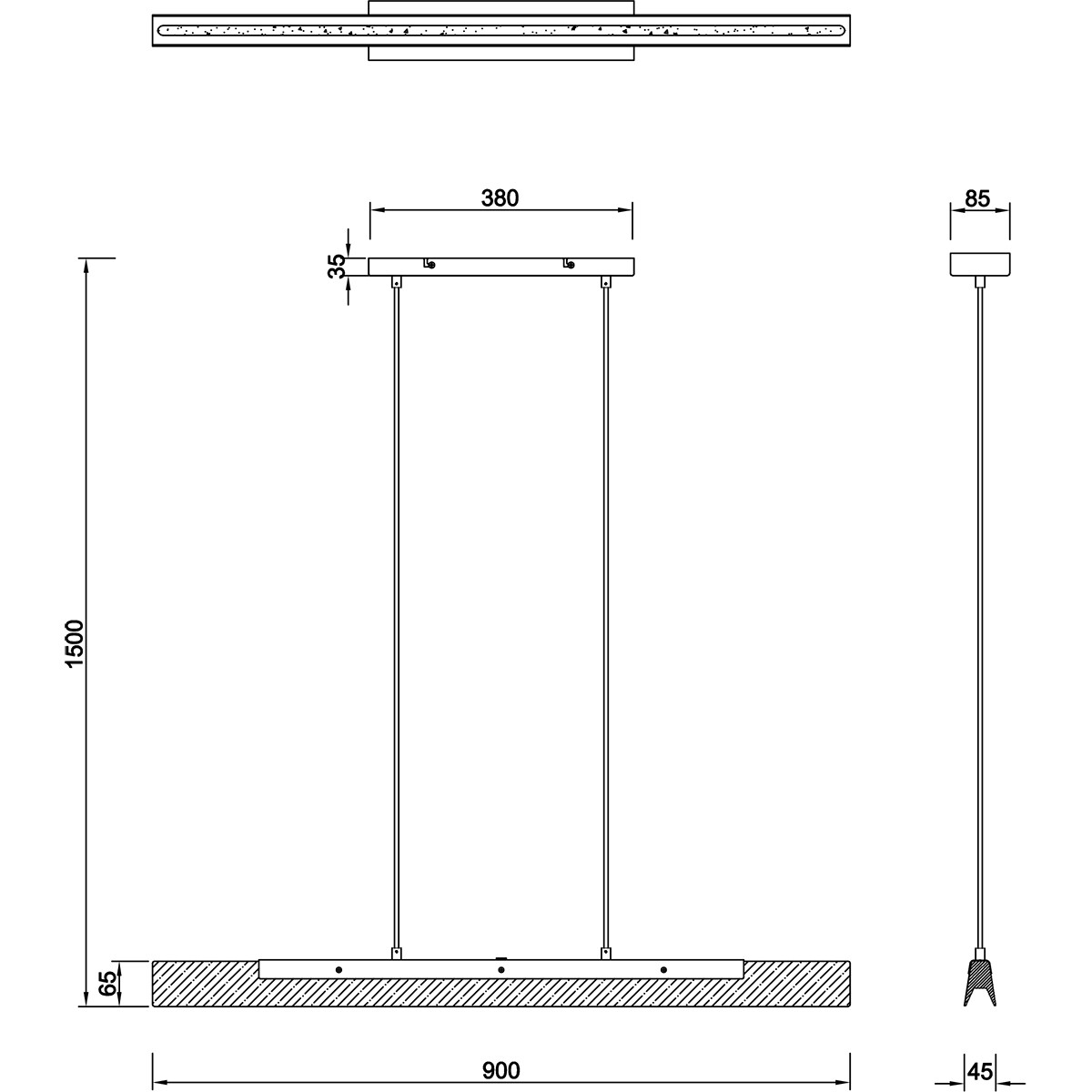 LED Hängelampe - Hängeleuchte - Trion Kamilia - 25W - Warmweiß 3000K - Dimmbar - Rechteck - Matt Schwarz - Aluminium