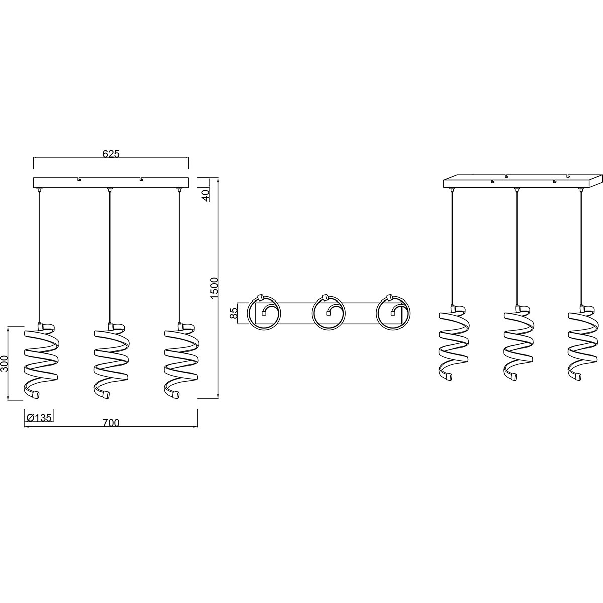 LED-Hängeleuchte - Pendelleuchte - Trion Lala - 8W - Natürliches Weiß - 4000K - 3-flammig - Rechteckig - Chrom - Metall