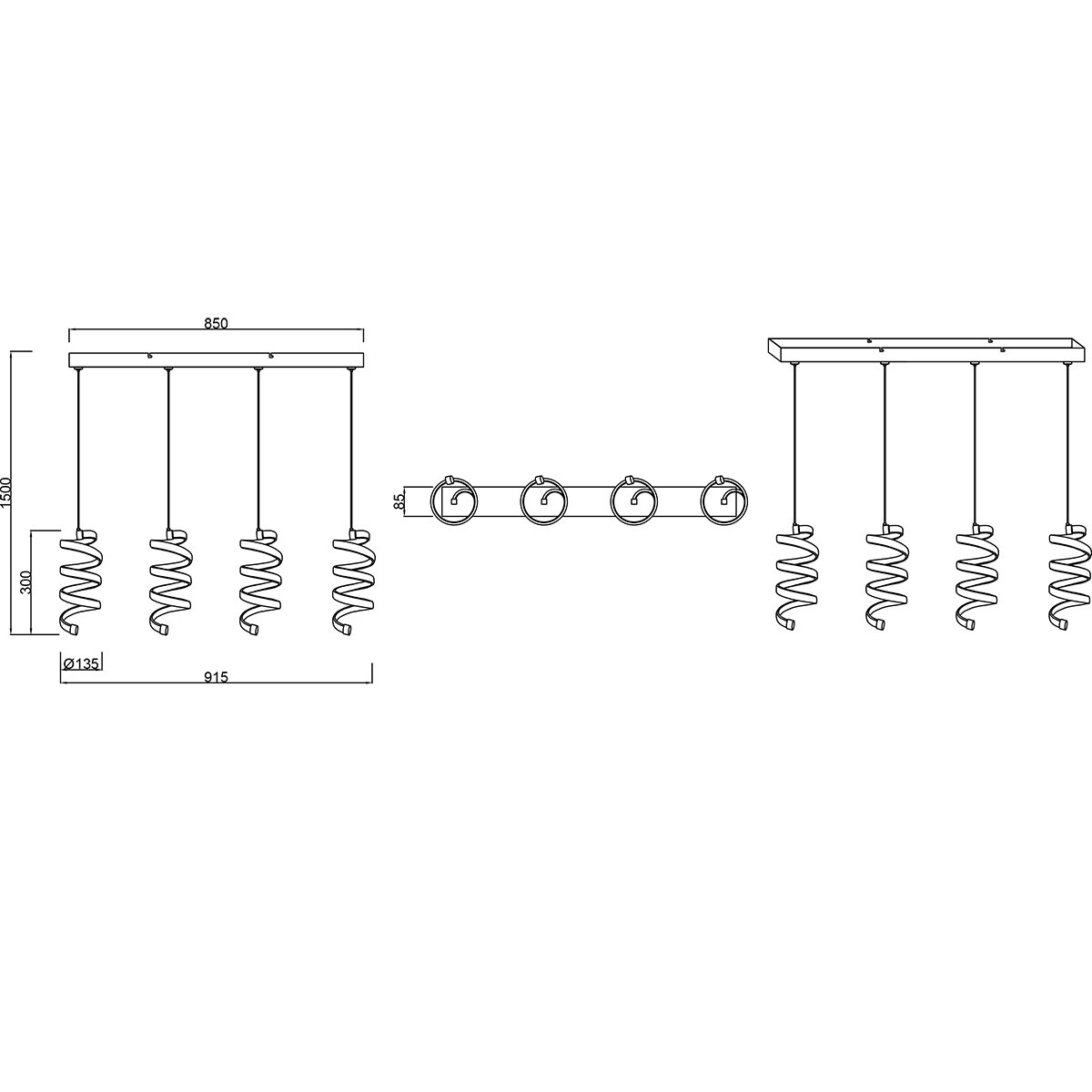 LED-Hängeleuchte - Pendelleuchte - Trion Lala - 8W - Natürliches Weiß - 4000K - 4-flammig - Rechteckig - Chrom - Metall